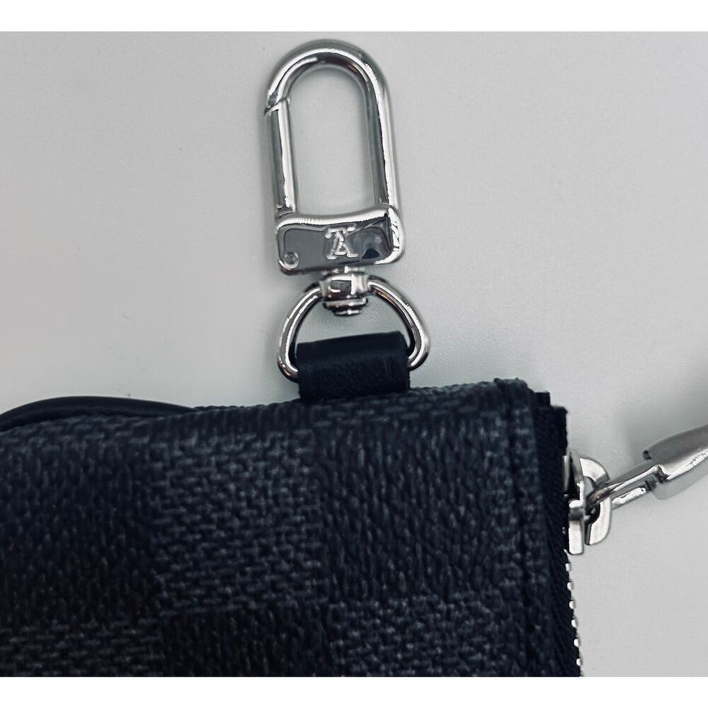 Louis Vuitton Damier Graphite Key Cles SHW Pouch Coin Charm Black Gray Authentic - Picture 4 of 8